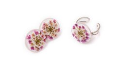 Earrings and ring with iberis flower