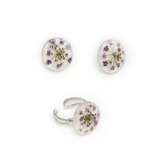 Set with iberis flower. Earrings and ring