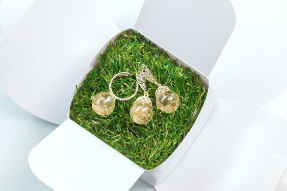 Earrings and ring with dandelion