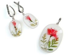 Earrings and pendant with cornflowers