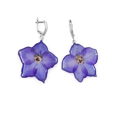 Earrings with violet delphinium