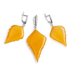 Set "Earrings&Pendant. Autumn leaf of birch"