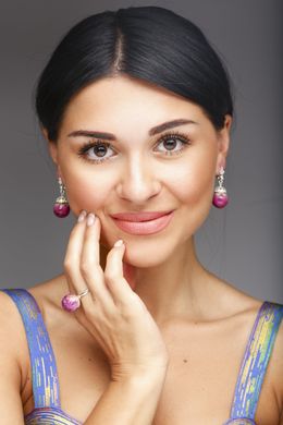Earrings and ring with violet rose