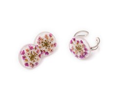 Ring and earrings with iberis flowers