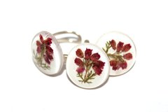 Earrings and ring with erica flowers