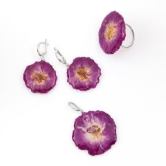 Set "Earrings&pendant&ring. Violet roses"